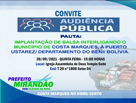 Convite para a população de Costa Marques-RO - Poder Executivo Municipal 